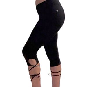 Fabletics Black Leggings with Lace-Up Design